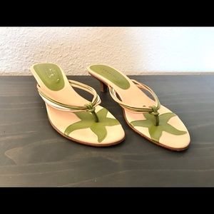 Green Strappy Coach Slides Kitten Heels 7